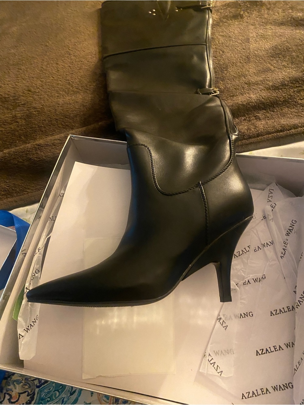 Vera Wang Black Over-the-Knee Pointed-Toe Heel Boots - Picture 6 of 8